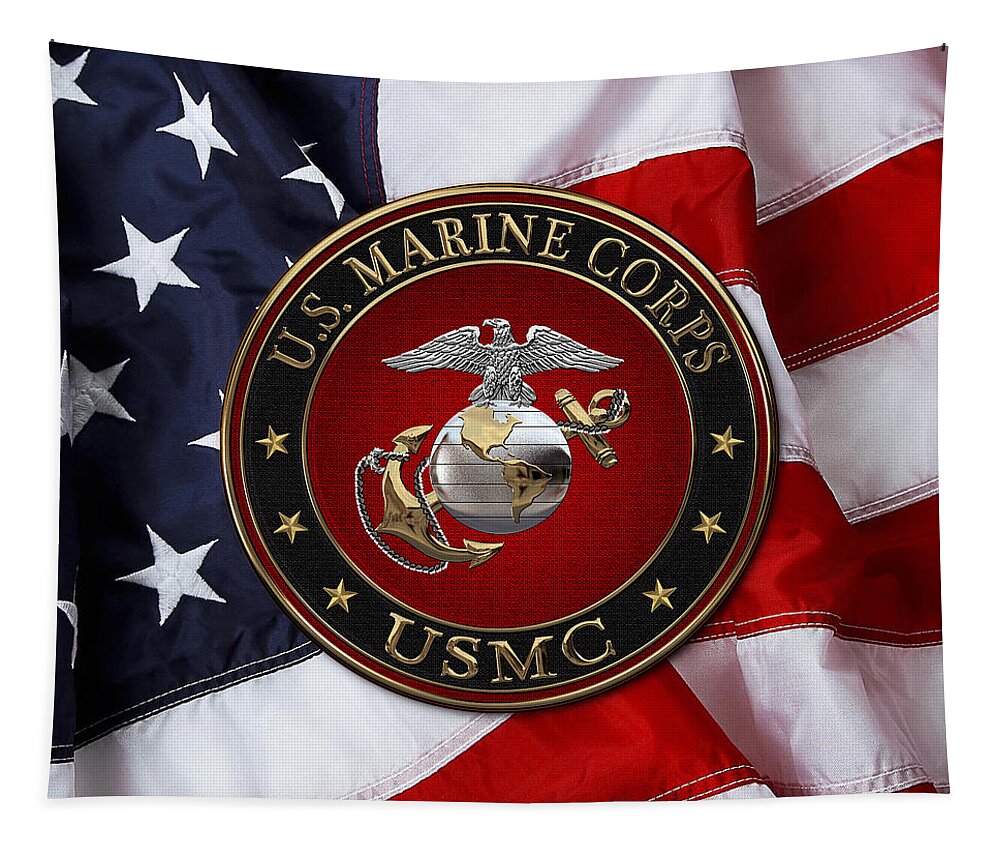 'usmc' Collection By Serge Averbukh Tapestry featuring the digital art C O and Warrant Officer E G A Special Edition over American Flag by Serge Averbukh
