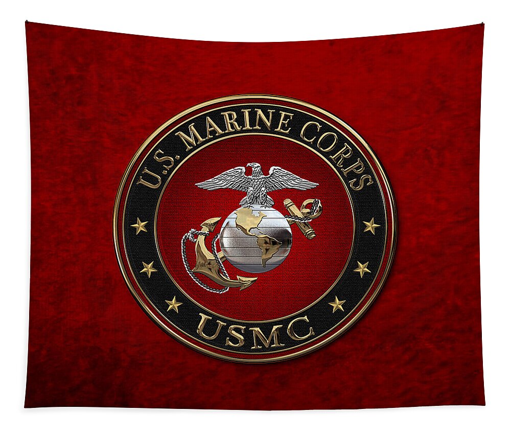 'usmc' Collection By Serge Averbukh Tapestry featuring the digital art C O and Warrant Officer E G A Special Edition over Red Velvet by Serge Averbukh