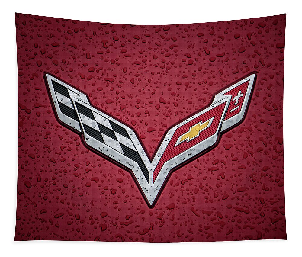 Corvette Tapestry featuring the digital art C7 Badge Red by Douglas Pittman