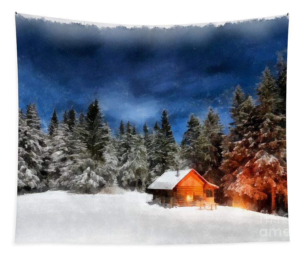 Cabin Tapestry featuring the digital art Cabin in the Woods by Edward Fielding