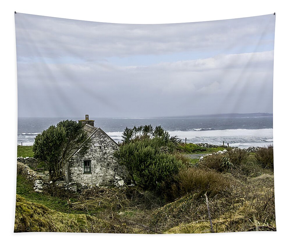 Original Tapestry featuring the photograph Cabin on the Irish west Coast near Dooling, Ireland by WAZgriffin Digital