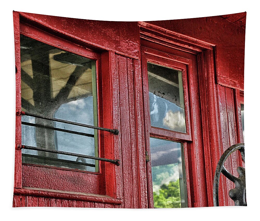 Red Tapestry featuring the photograph Caboose Windows by Mike Martin