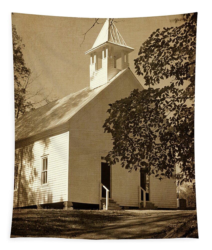 Cades Cove Methodist Church Tapestry featuring the photograph Cades Cove Methodist Church - Vintage by HH Photography of Florida