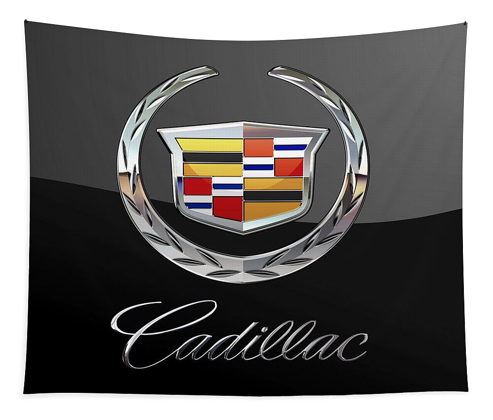'wheels Of Fortune' By Serge Averbukh Tapestry featuring the photograph Cadillac - 3 D Badge On Black by Serge Averbukh