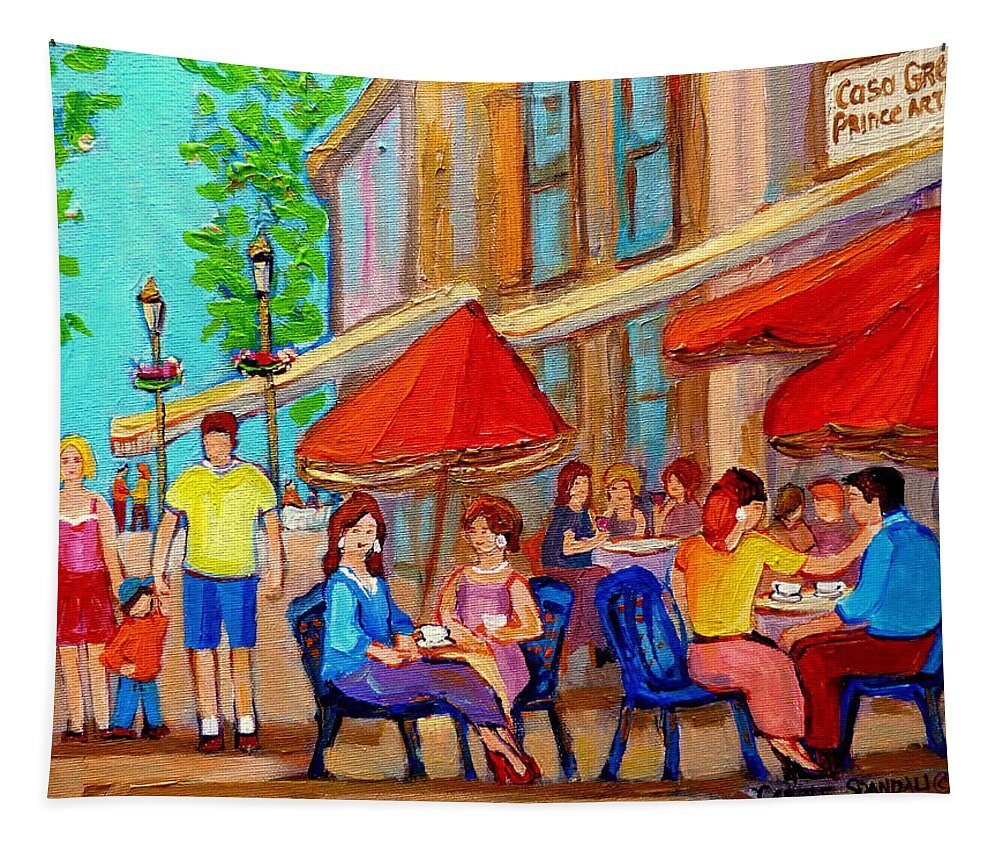 Cafescene Tapestry featuring the painting Cafe Casa Grecque Prince Arthur by Carole Spandau