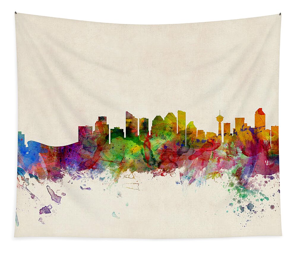 City Skyline Tapestry featuring the digital art Calgary Skyline by Michael Tompsett