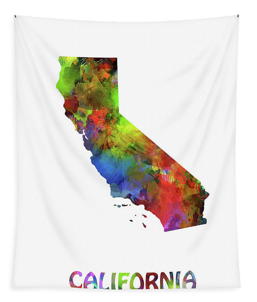 California Tapestry featuring the digital art California Map Watercolor by Bekim M