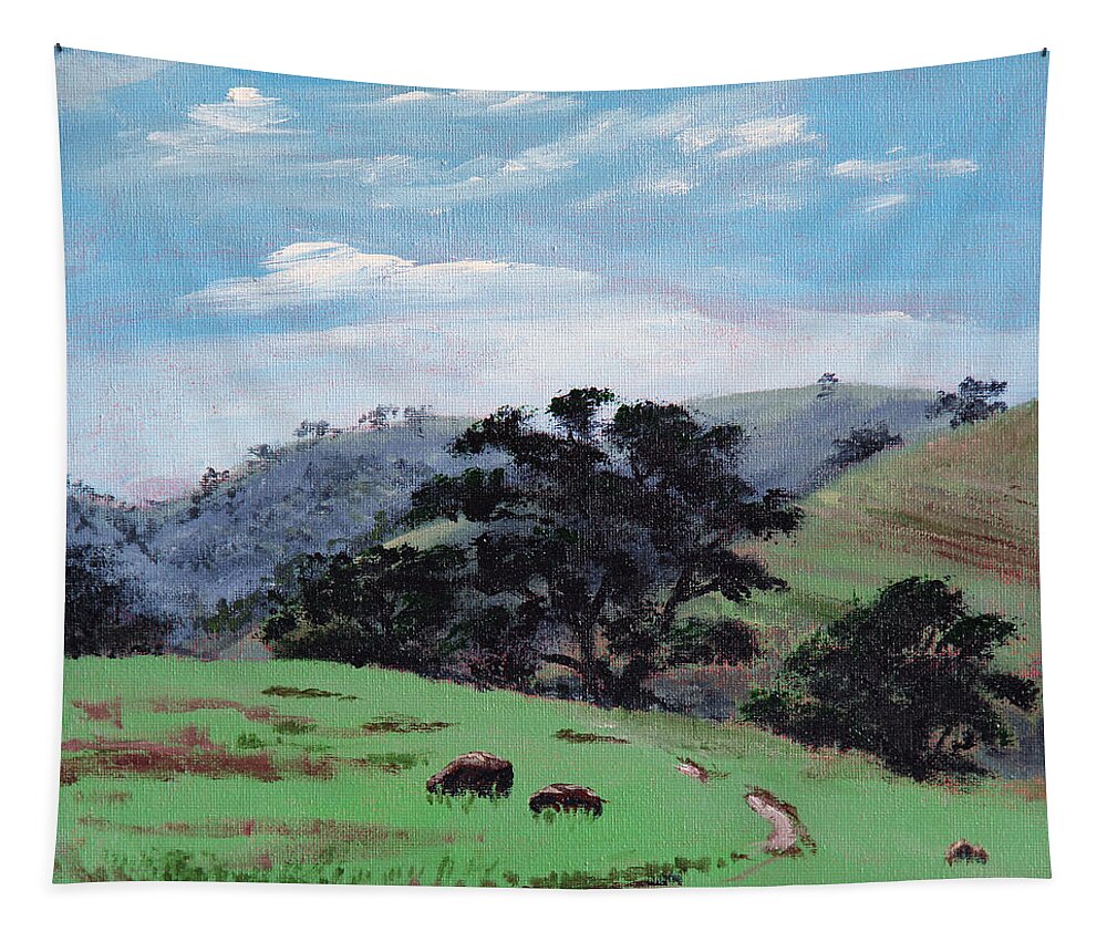 Sky Tapestry featuring the painting California Spring by Masha Batkova