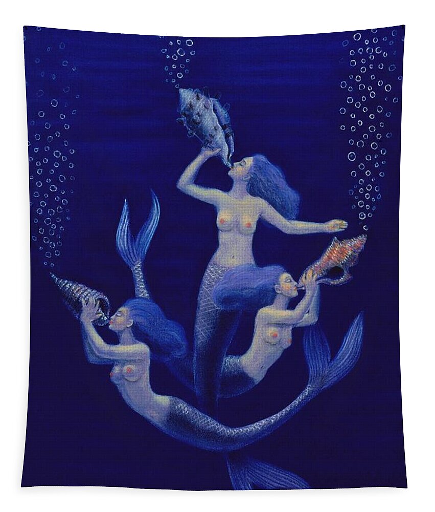 Mermaids Tapestry featuring the painting Call of the Mermaids by Sue Halstenberg