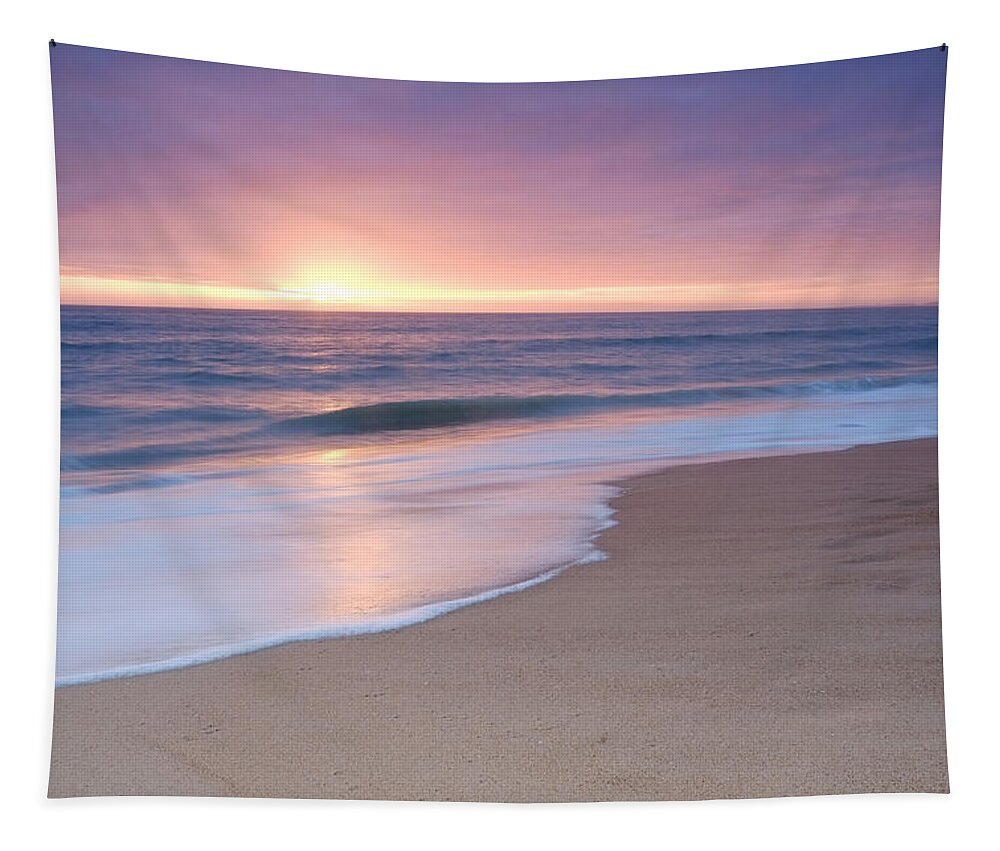 Beach Sunset Tapestry featuring the photograph Calm Beach Waves During Sunset by Angelo DeVal
