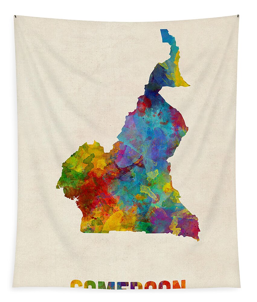 Cameroon Tapestry featuring the digital art Cameroon Watercolor Map by Michael Tompsett