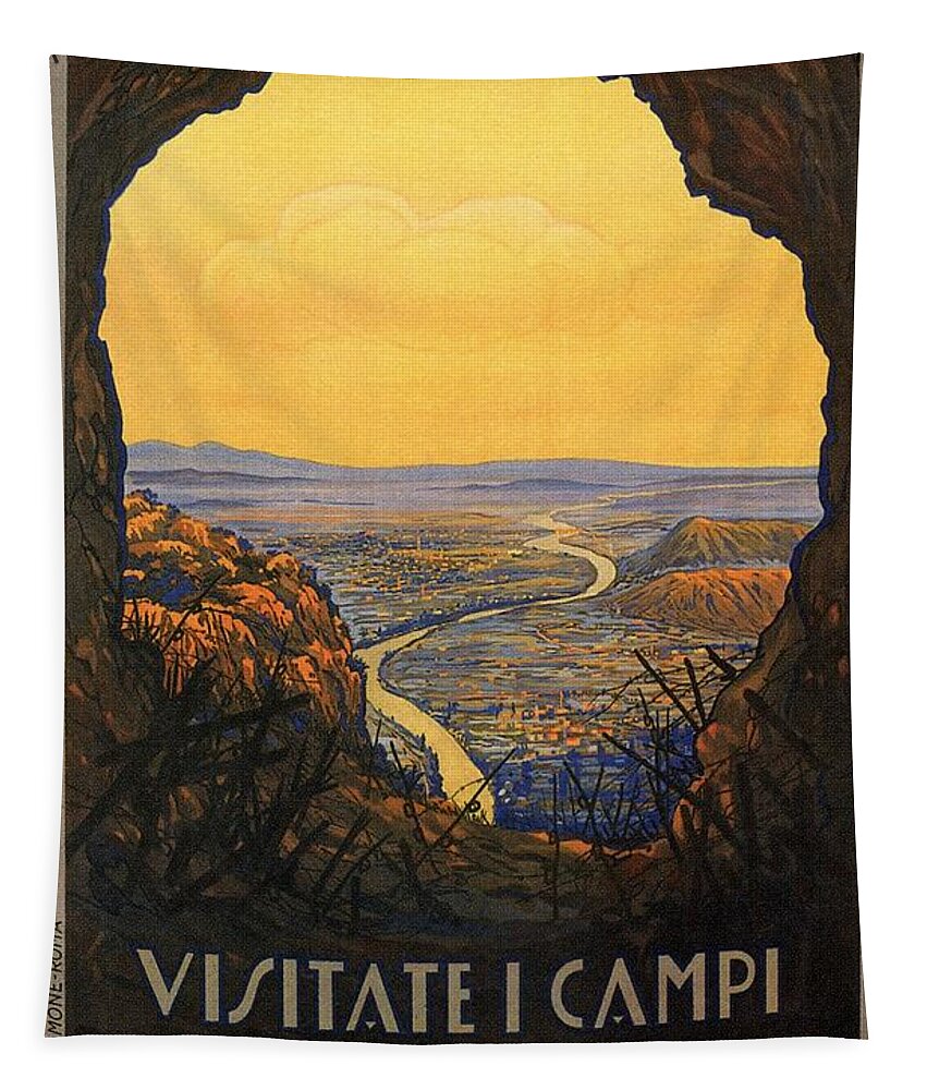 Campi Di Battaglia Tapestry featuring the mixed media Campi Di Battaglia - Battaglia Terme, Italy - Retro travel Poster - Vintage Poster by Studio Grafiikka