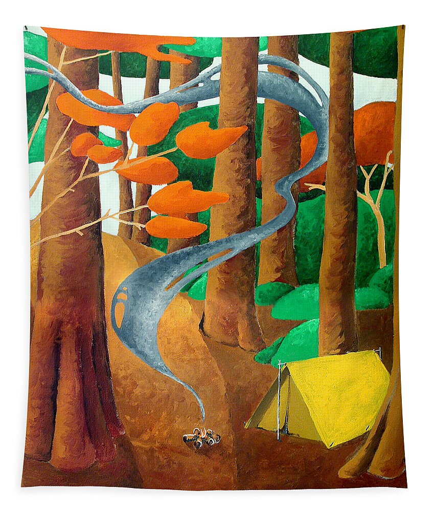 Landscape Tapestry featuring the painting Camping - Through The Forest Series by Richard Hoedl