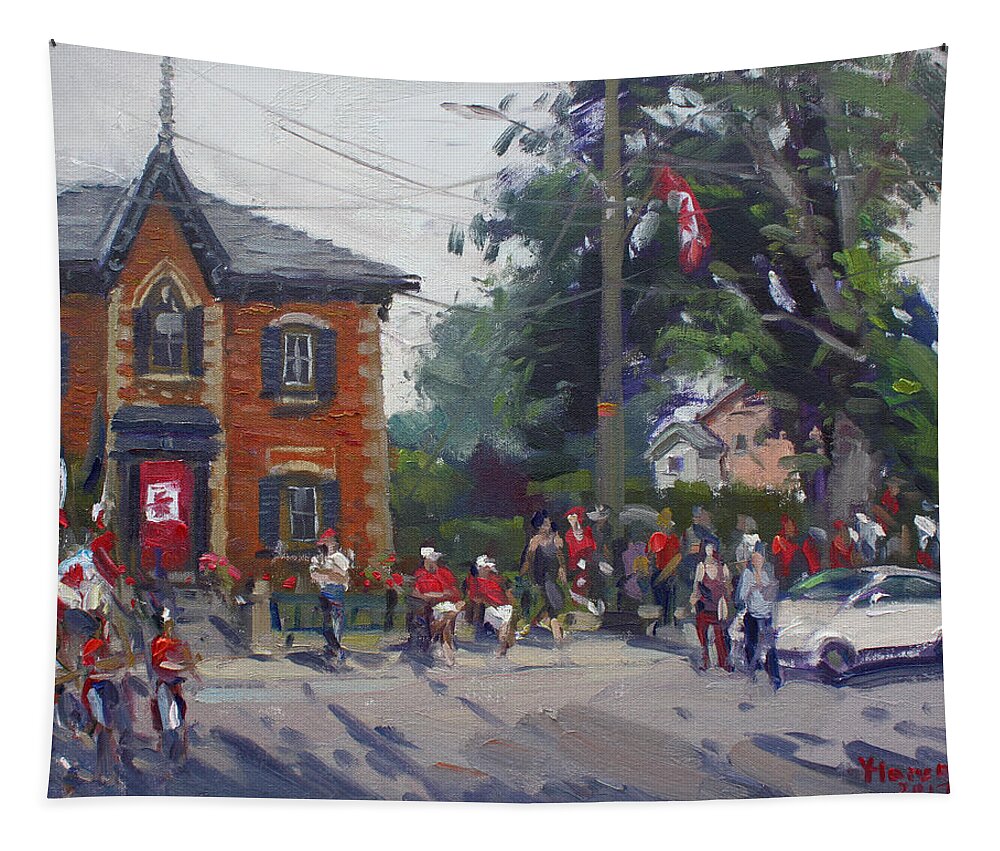 Canada Day Tapestry featuring the painting Canada Day Parade at Glen Williams ON by Ylli Haruni