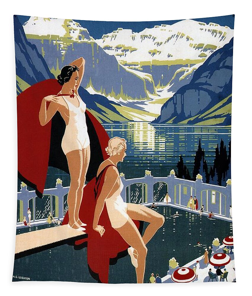 Canadian Pacific Tapestry featuring the mixed media Canadian Pacific - Chateau lake louise - Canadian Rockies - Retro travel Poster - Vintage Poster by Studio Grafiikka