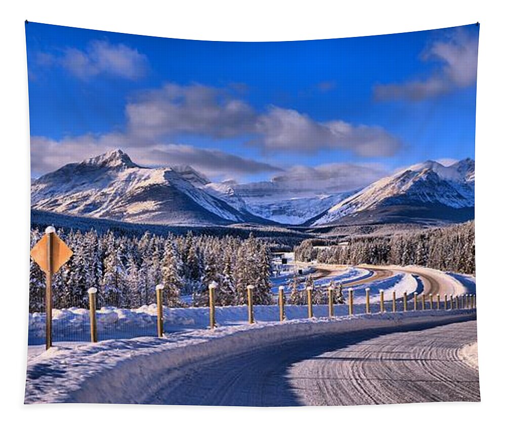 Lake Louise Tapestry featuring the photograph Canadian Rockies Highway by Adam Jewell