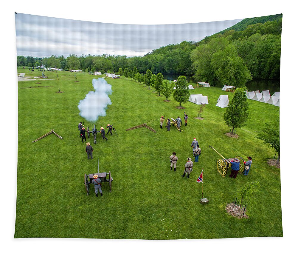 Cannon Tapestry featuring the photograph Cannon Fire by the Camp by Star City SkyCams