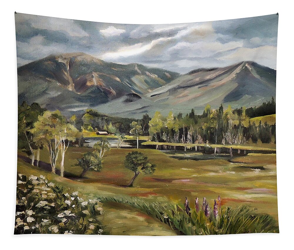 Cannon Mountain Tapestry featuring the painting Cannon Mountain from Sugar Hill New Hampshire by Nancy Griswold