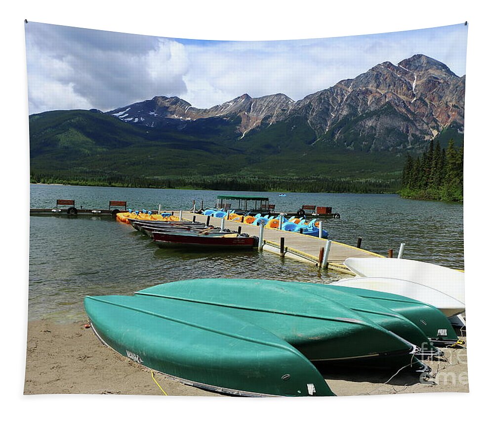 Canada Tapestry featuring the photograph Canoes At Pyramid Lake by Christiane Schulze Art And Photography