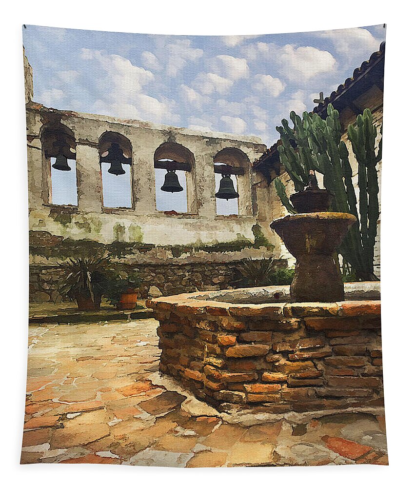 Mission Tapestry featuring the photograph Capistrano Fountain by Sharon Foster