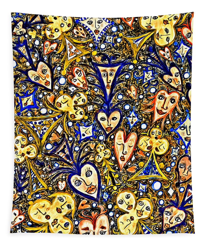 Lise Winne Tapestry featuring the digital art Card Game Symbols Blue and Yellow by Lise Winne