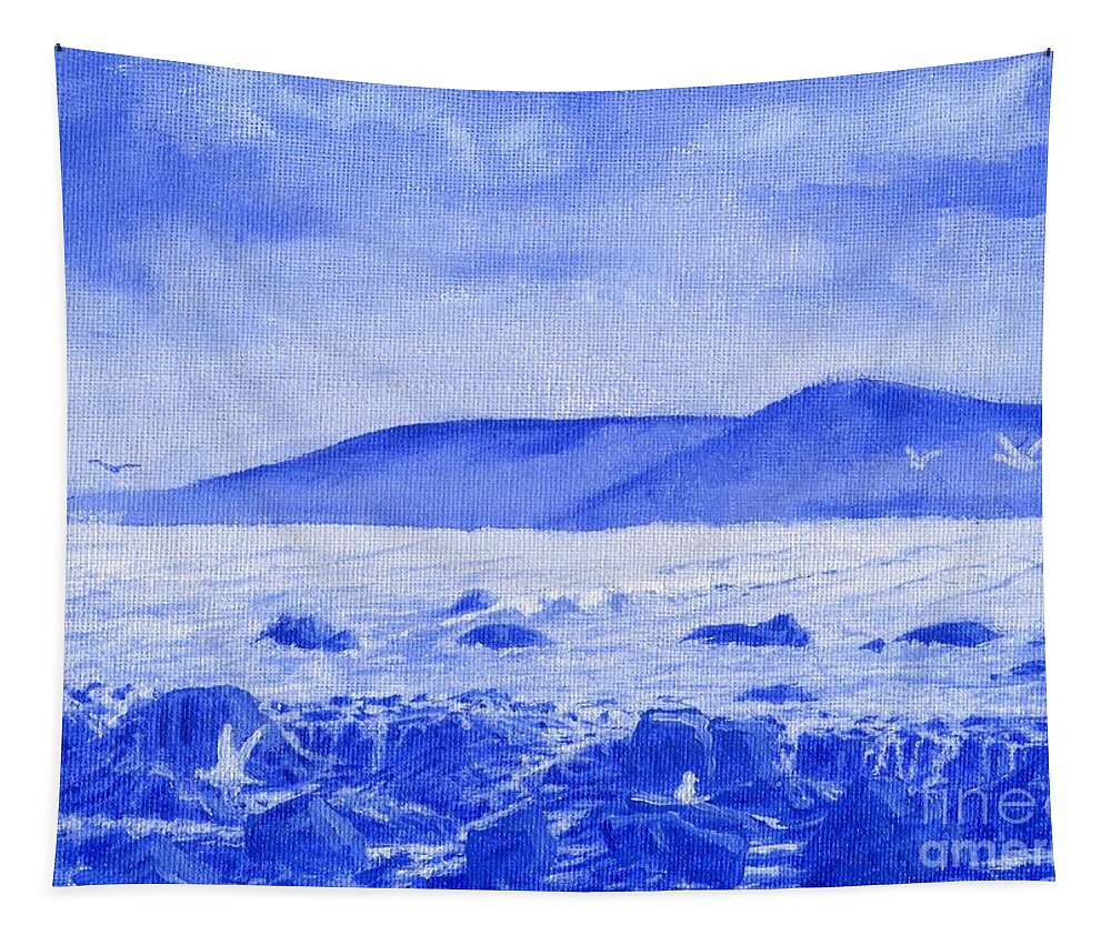 Cardigan Bay Tapestry featuring the painting Cardigan Bay Blue Healing Sea by Edward McNaught-Davis