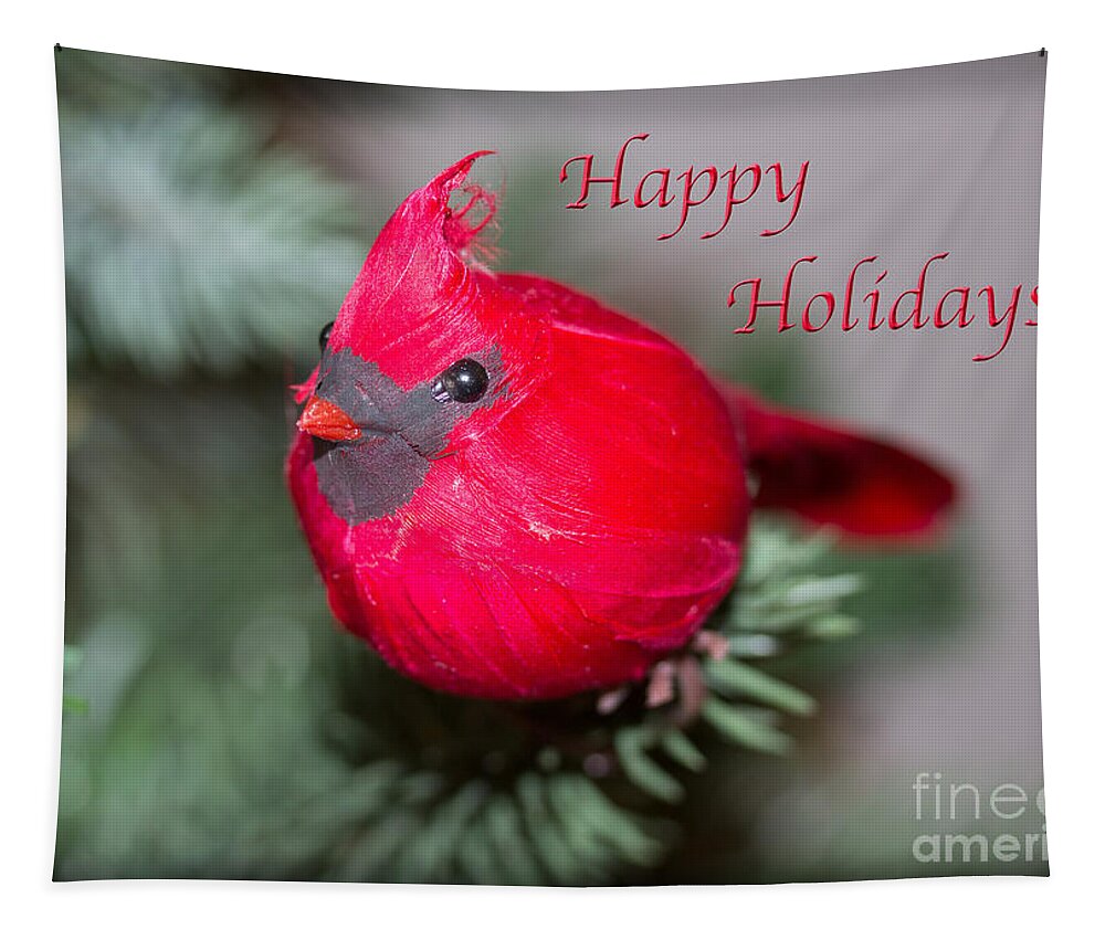 Nature Tapestry featuring the photograph Cardinal Happy Holidays by Dawn Gari