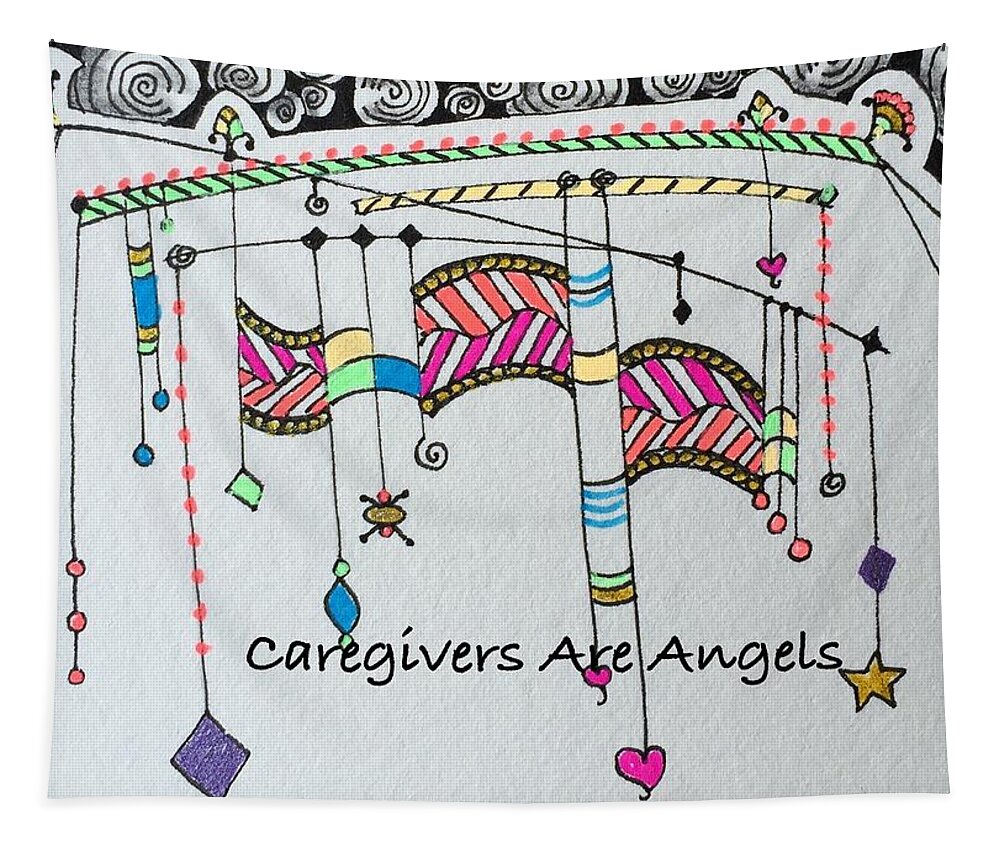Zentangle Tapestry featuring the drawing Caregivers Are Angels Dangles by Jan Steinle