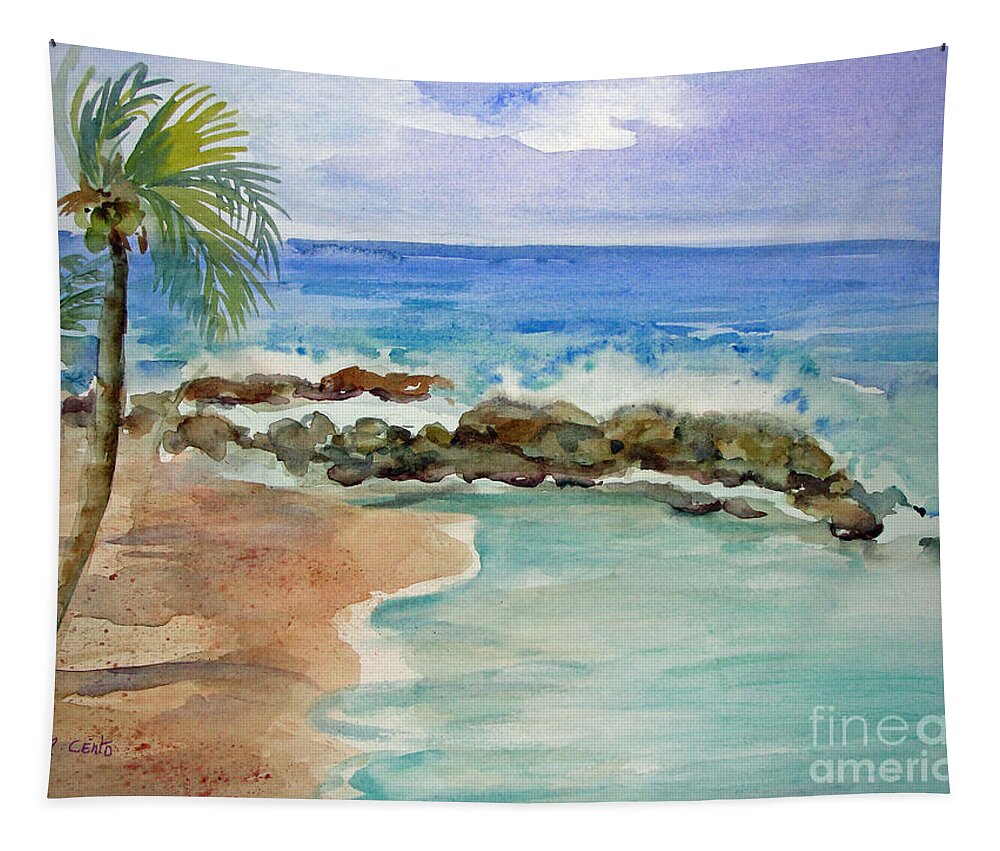 Seascape Tapestry featuring the painting Caribbean Blue by Mafalda Cento