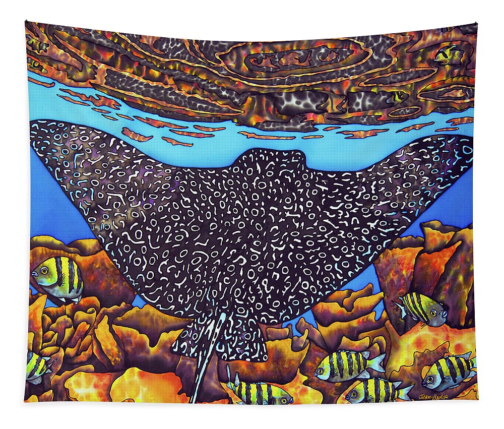 Eagle Ray Tapestry featuring the painting Caribbean Eagle Ray by Daniel Jean-Baptiste