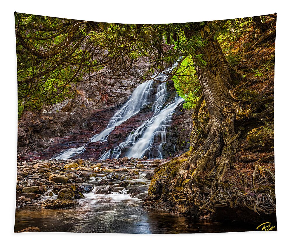 Minnesota Tapestry featuring the photograph Caribou Falls in Fall by Rikk Flohr