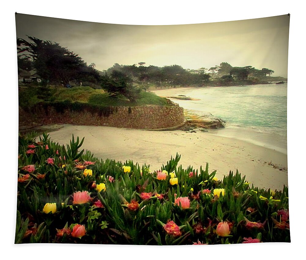 Beach Tapestry featuring the photograph Carmel Beach And Iceplant by Joyce Dickens