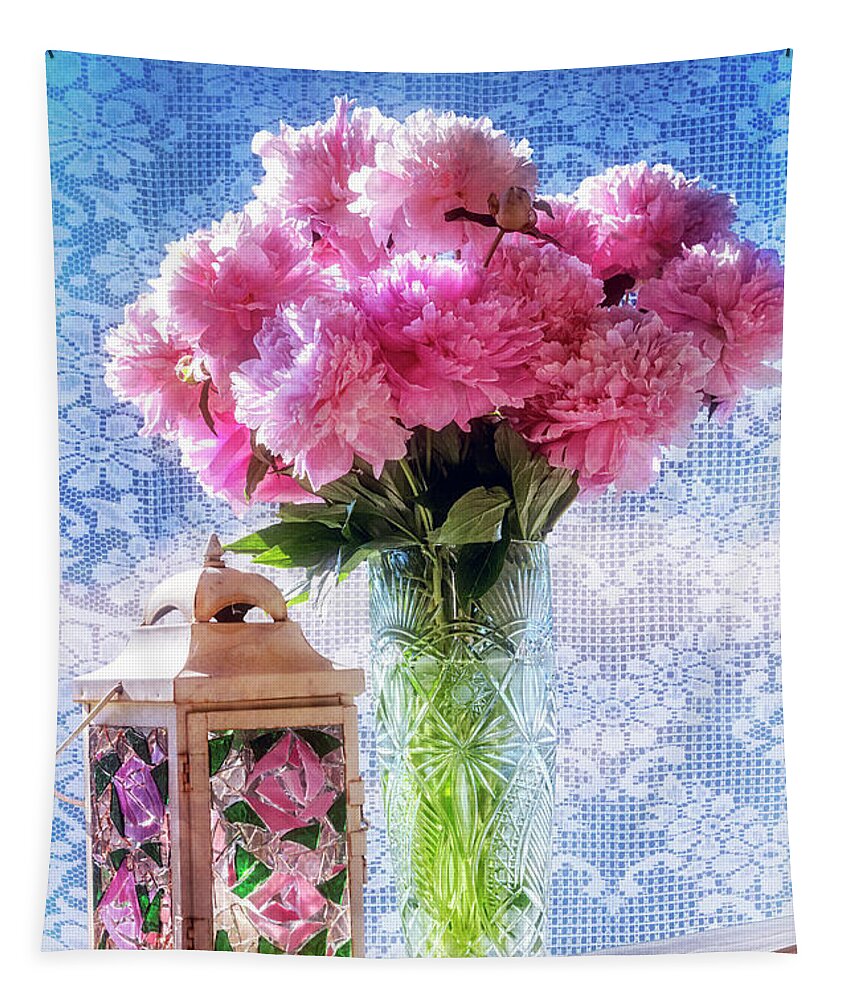 French Tapestry featuring the photograph Carnations on the Windowsill by Debra and Dave Vanderlaan
