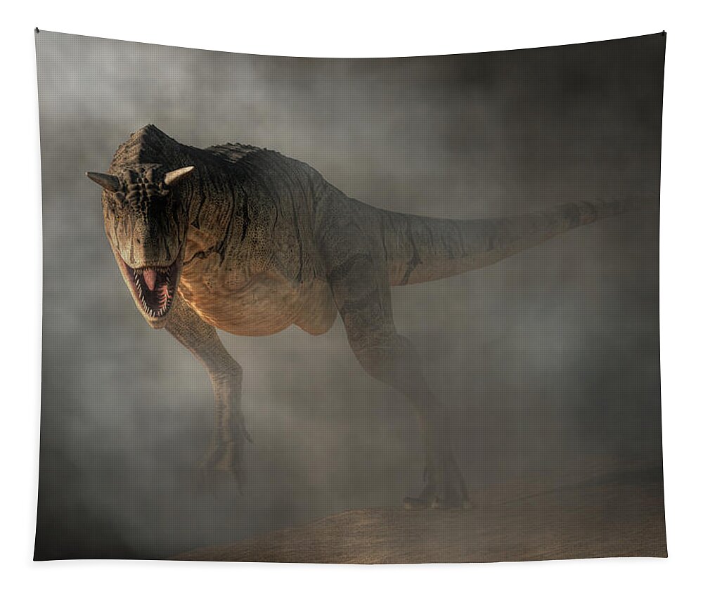 Carnotaurus Tapestry featuring the digital art Carnotaurus Emerging From Fog by Daniel Eskridge