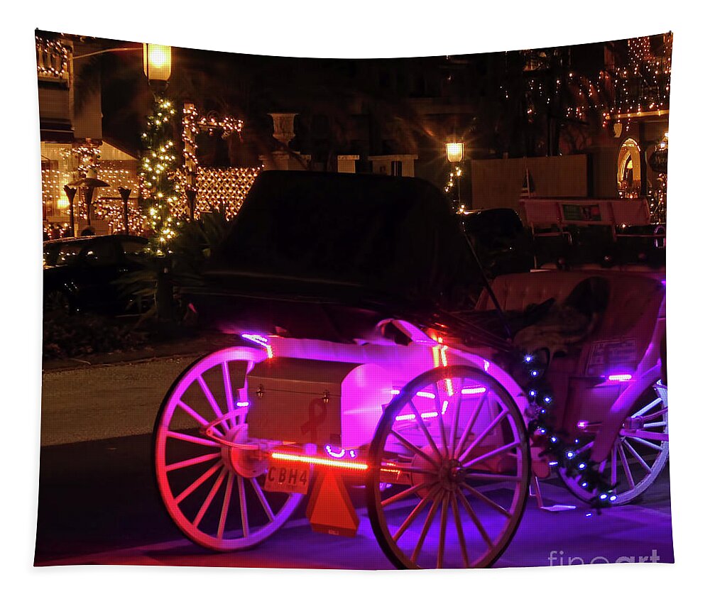 St Augustine Tapestry featuring the photograph Carriage Ride Night Of Lights by D Hackett