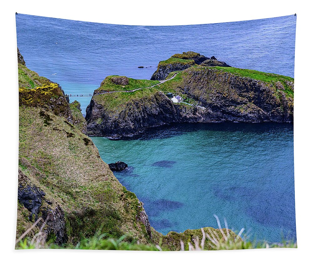 Carrick-a-rede Rope Bridge Tapestry featuring the photograph Carrick-a-Rede Rope Bridge - Ballintoy Ireland by Jon Berghoff