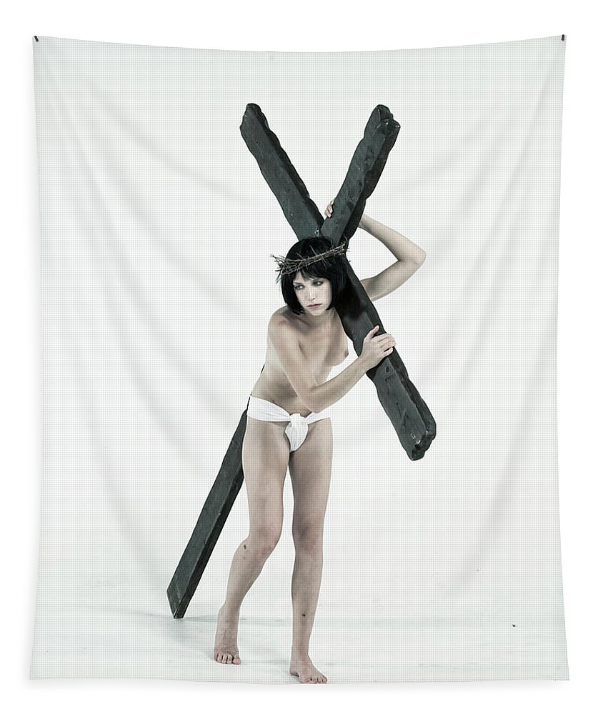 Carrying Tapestry featuring the photograph Carrying the Cross V by Ramon Martinez
