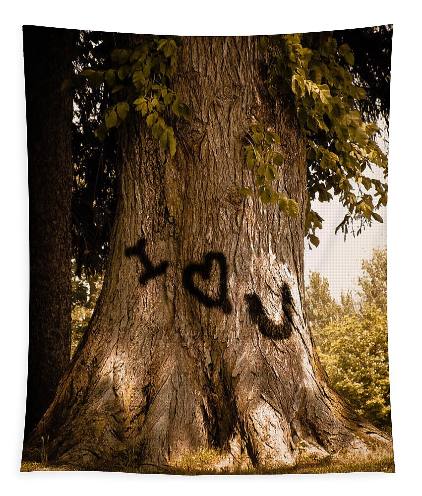 Tree Tapestry featuring the photograph Carve I Love You In That Big White Oak by Trish Tritz