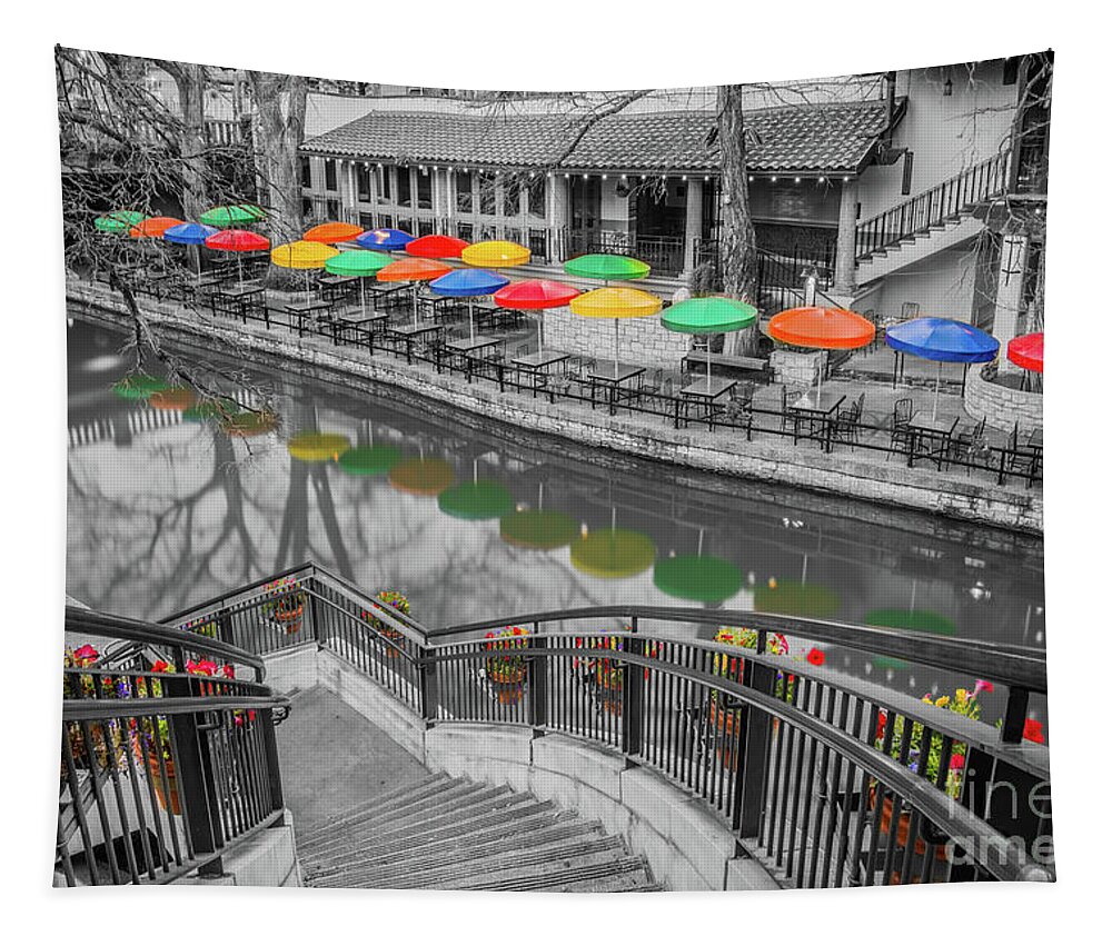 River Walk Tapestry featuring the photograph Casa Rio River Walk in Selective Color by Michael Tidwell