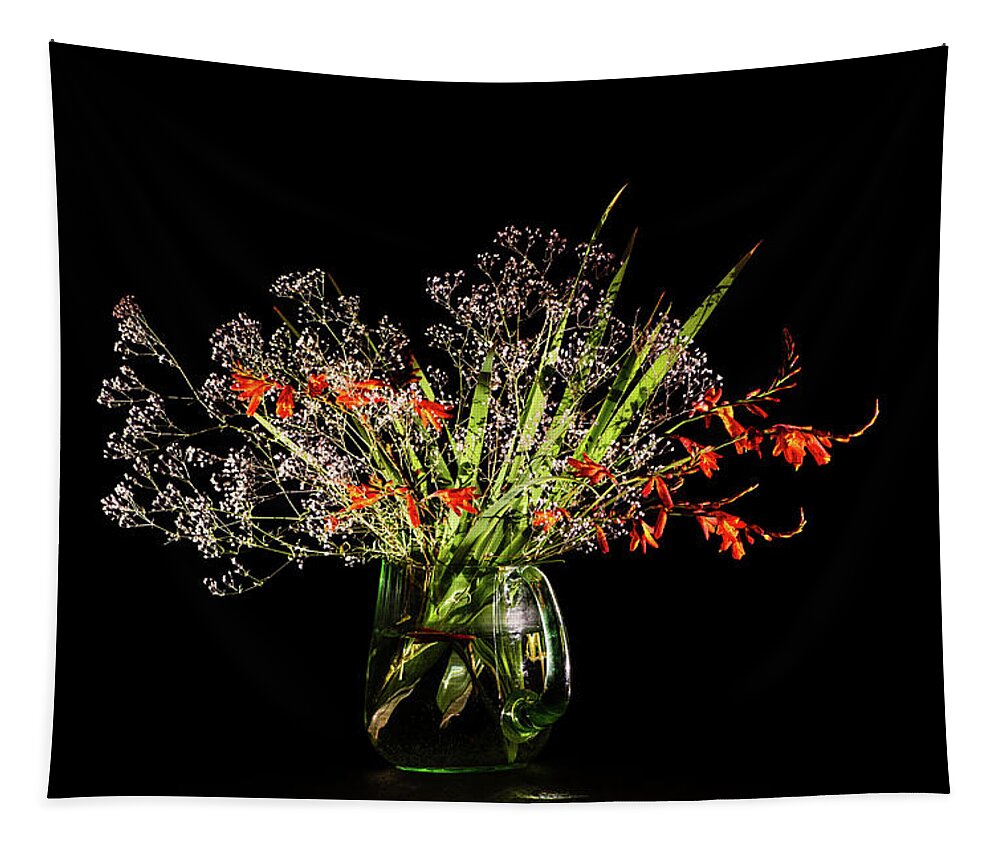 Baby's Breath Tapestry featuring the photograph Cascade of white and orange. by Torbjorn Swenelius