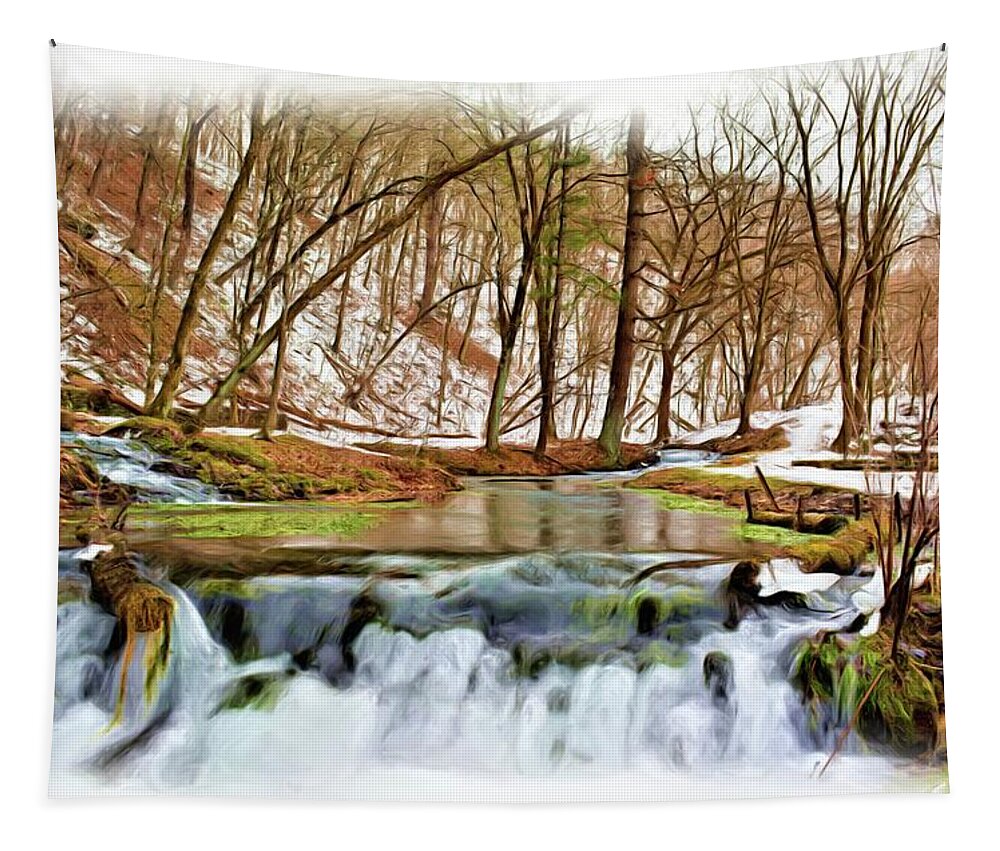 Water Tapestry featuring the mixed media Cascading Winter Springs Painting by Bonfire Photography