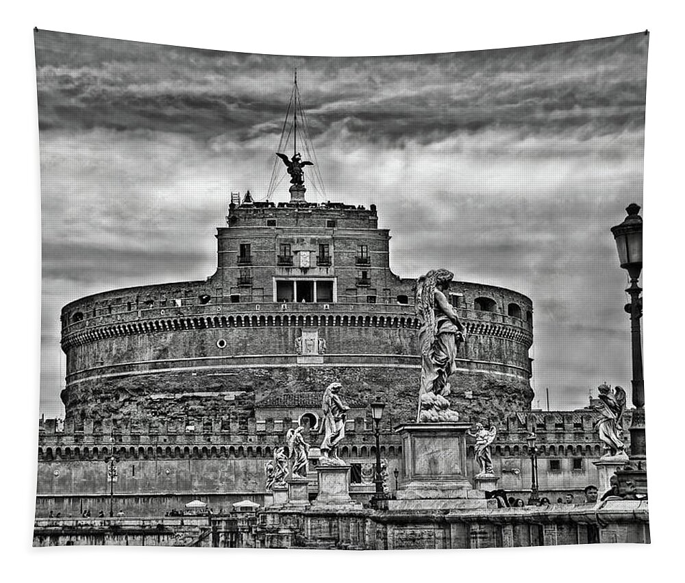 Rome Tapestry featuring the photograph Castel Sant'Angelo B/W by Hanny Heim