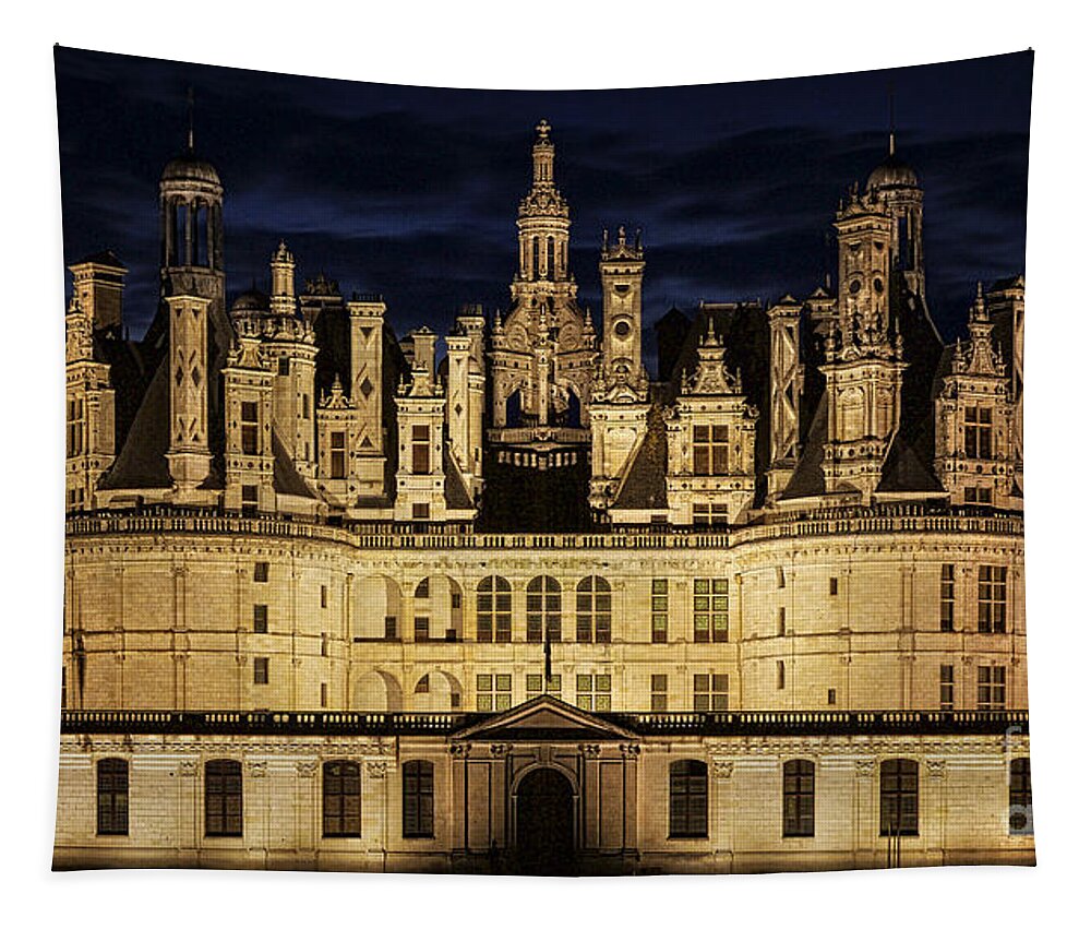 Castle Tapestry featuring the photograph Castle Chambord illuminated by Heiko Koehrer-Wagner