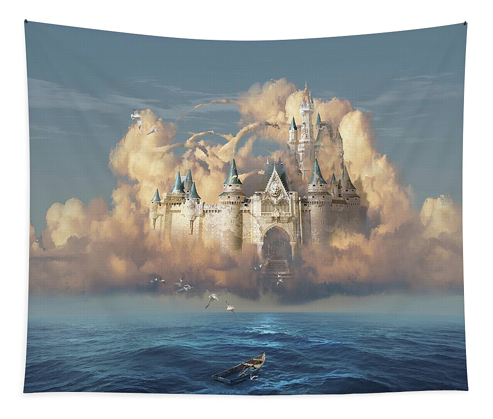 Dream Tapestry featuring the digital art Castle in the Sky by George Grie