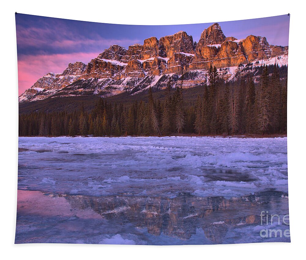 Castle Mountain Tapestry featuring the photograph Castle Mountain Purple Skies by Adam Jewell