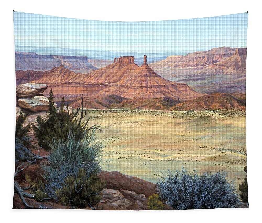 Landscape Tapestry featuring the painting Castle Rock IV by Page Holland