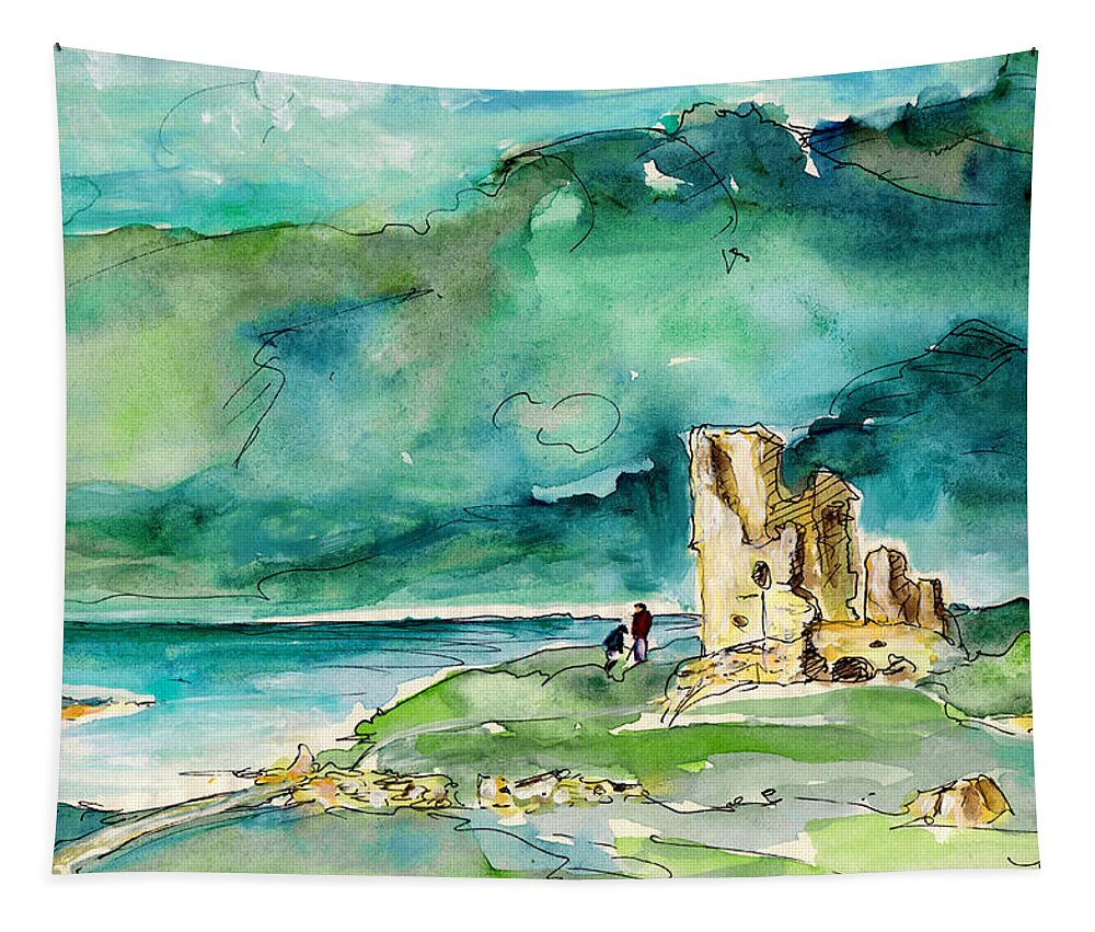 Travel Tapestry featuring the painting Castle Urquhart At Loch Ness by Miki De Goodaboom