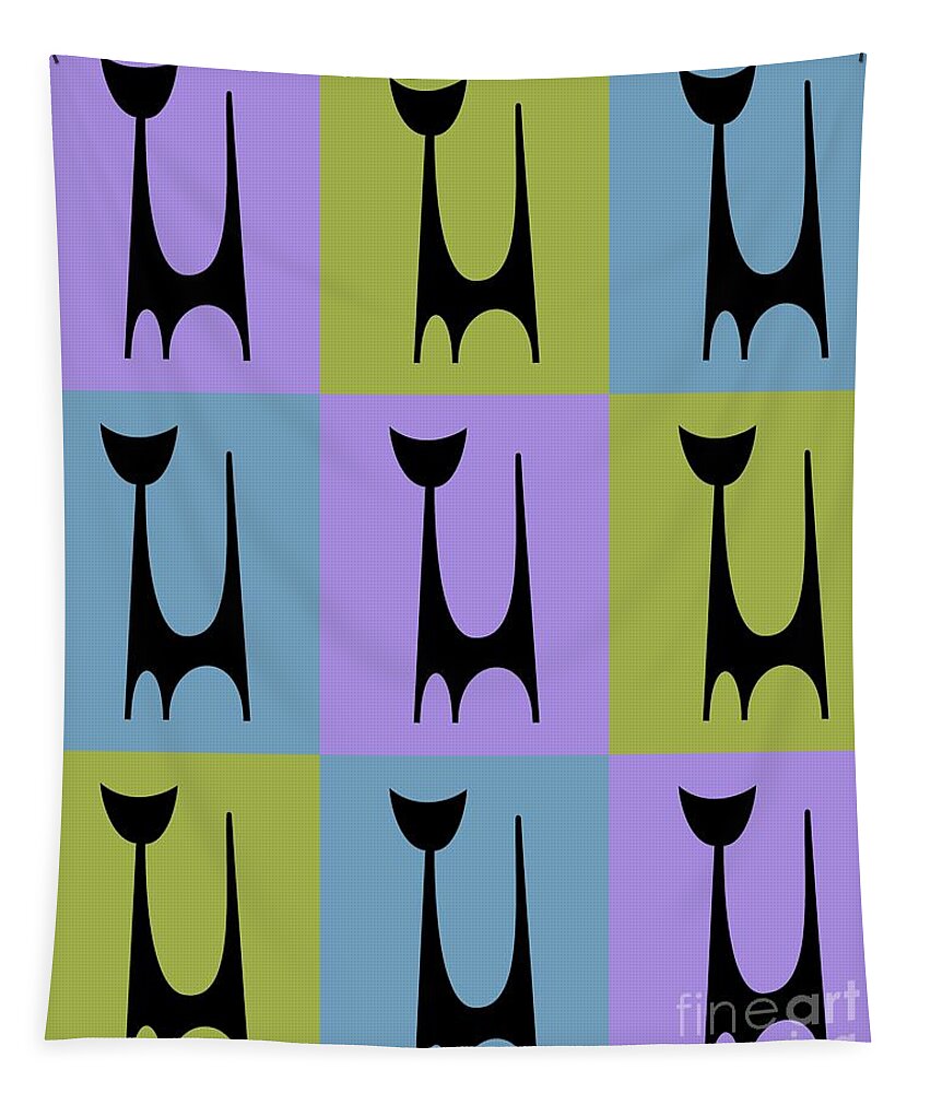 Atomic Cat Tapestry featuring the digital art Cat 1 Purple Green and Blue by Donna Mibus