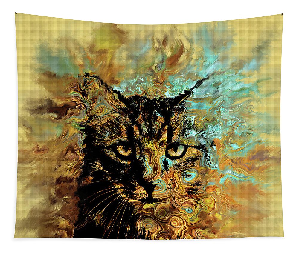 Cat Tapestry featuring the digital art Cat 617 by Lucie Dumas