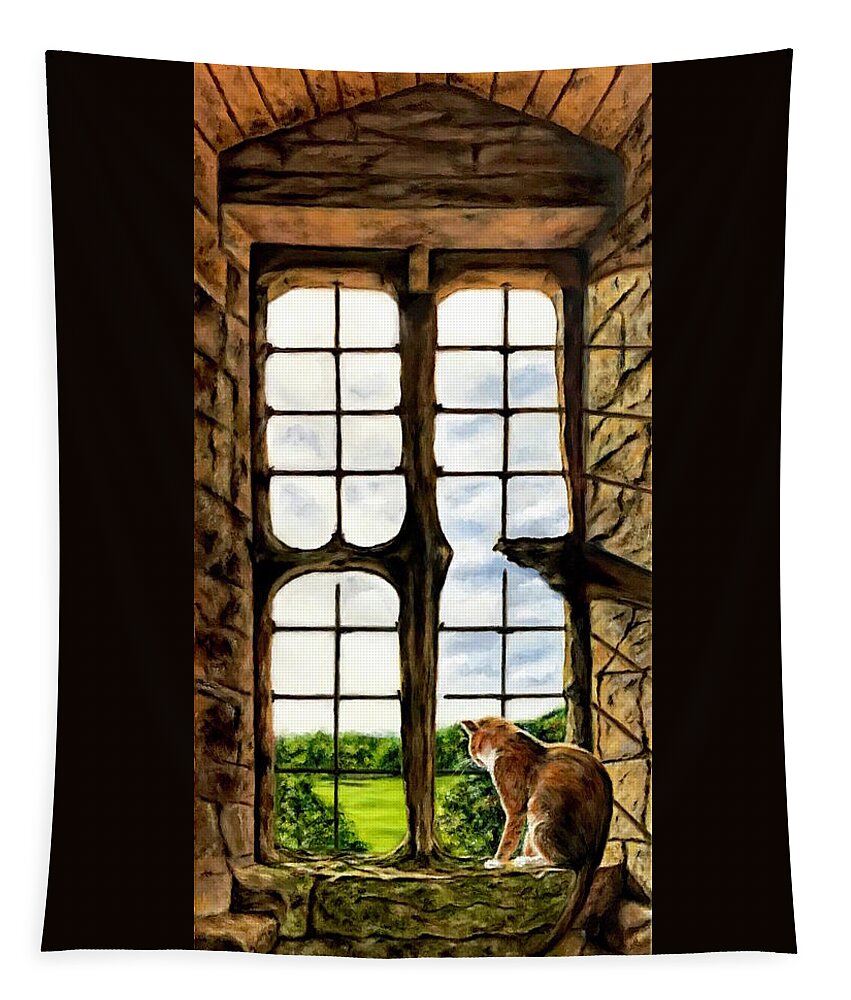 Cat Tapestry featuring the painting Cat in the Castle Window by Dr Pat Gehr